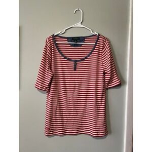 Lauren Jeans Co. Short Sleeve Top Stripes Scoop Neck Women Size XL